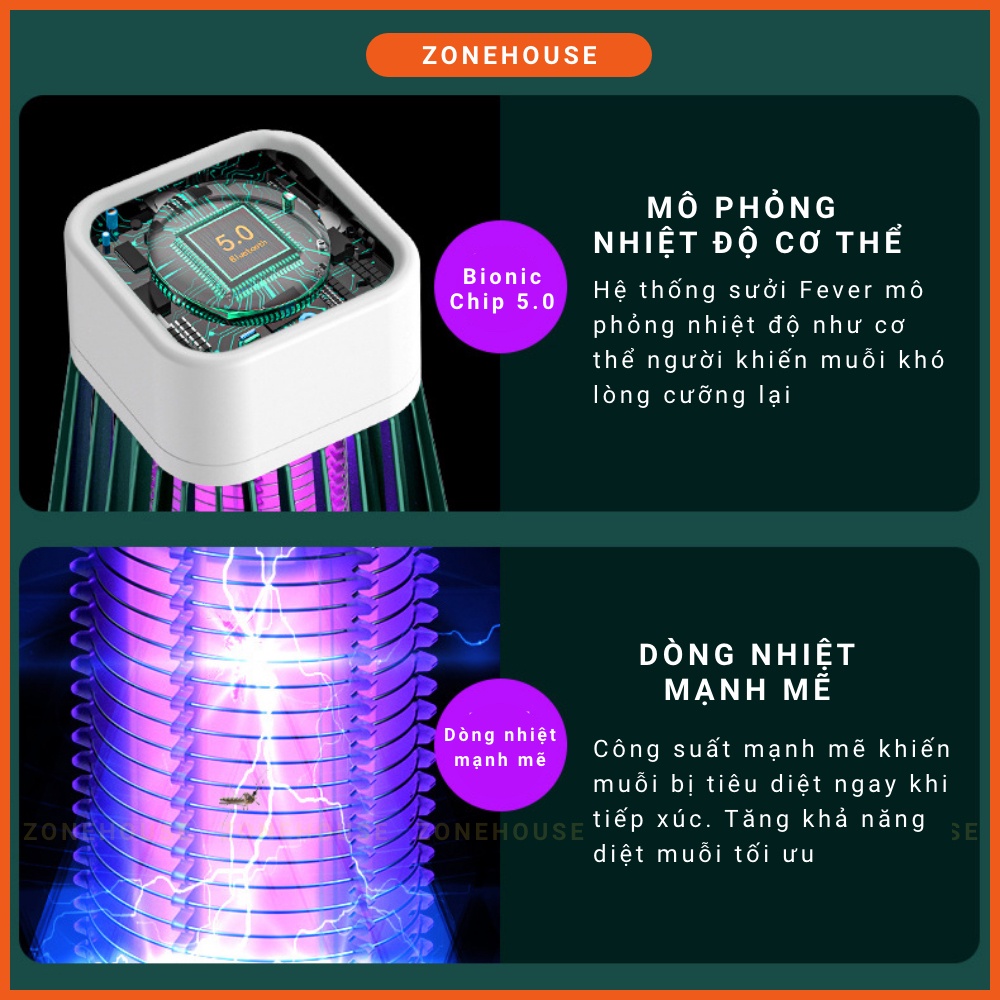 Đèn bắt muỗi thông minh Electric S thế hệ mới nhất - Đèn bắt muỗi di động+kèm dây sạc, máy bắt muỗi thông minh ZONESHOP