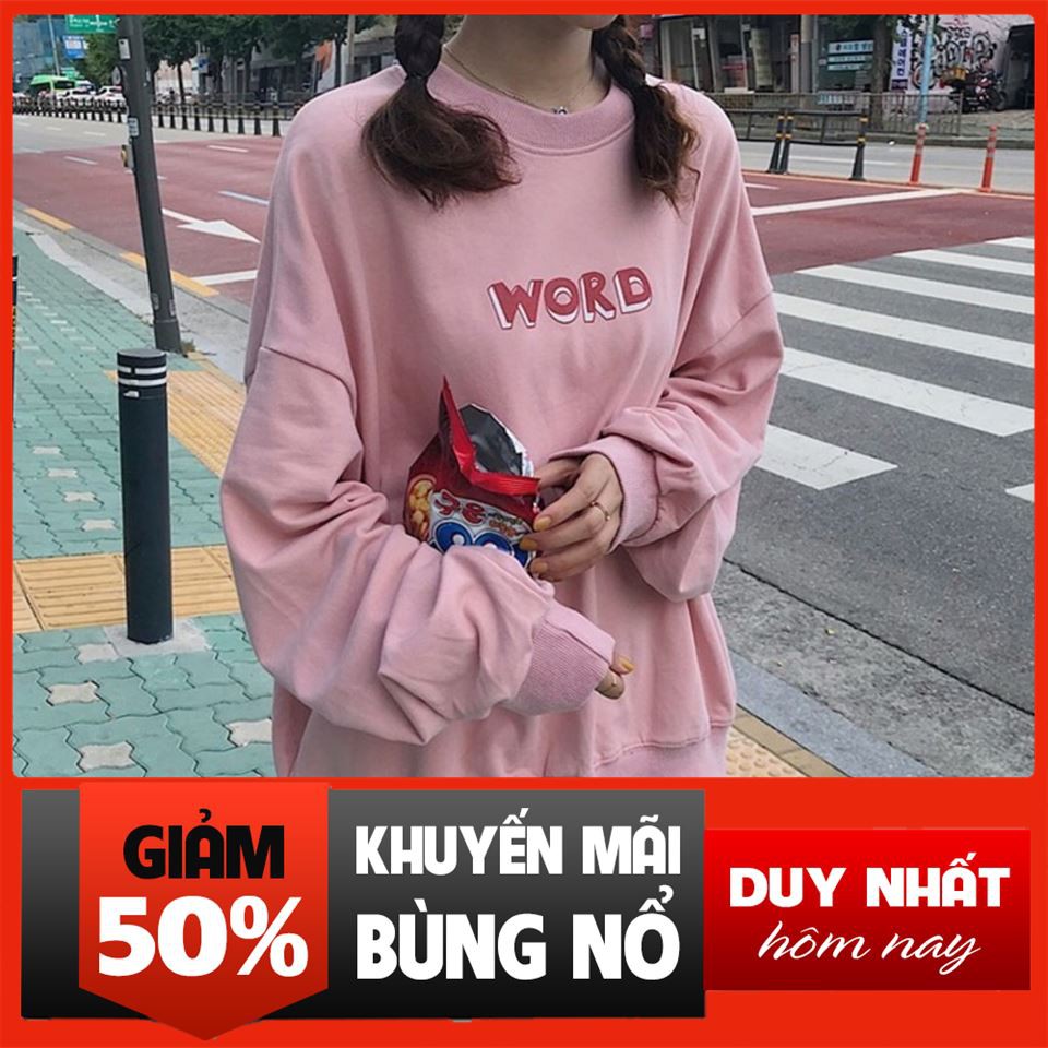 [Sale Off 50%] Áo SWATER WORD Màu Hồng Phấn Unisex , Thời Trang Nữ 2019