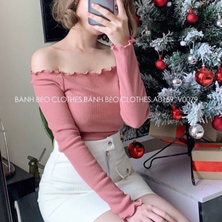 Hot Áo thun trễ vai tay dài thun gân y hình 100% xuất khẩu