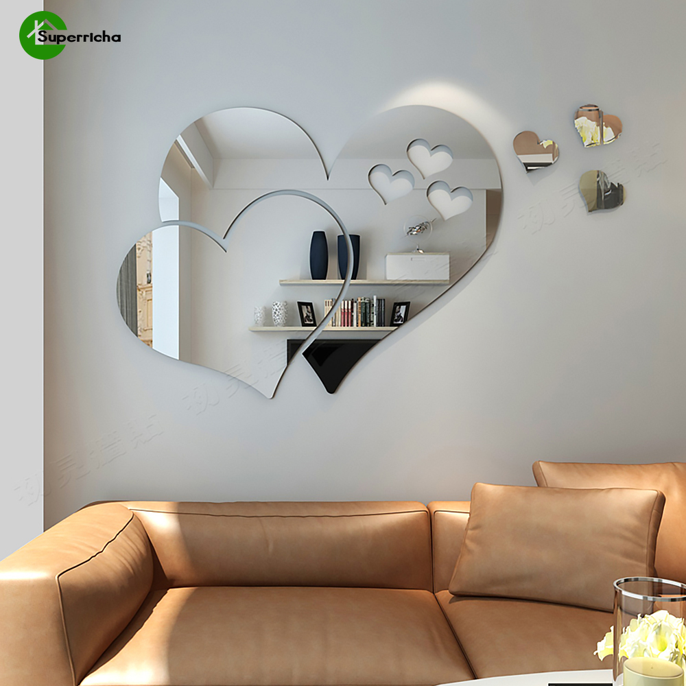 Gương Dán Tường Acrylic Hình Trái Tim 3d Trang Trí Nhà Cửa