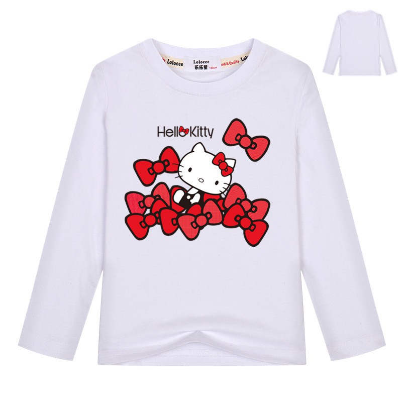 Áo thun cotton dài tay Hello Kitty in áo thun mùa xuân mùa xuân cơ bản cho trẻ em