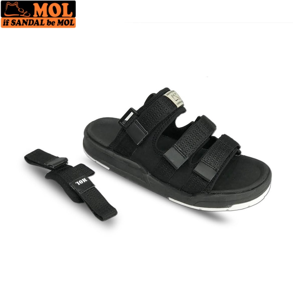 Giày Sandal MOL Unisex Nam Nữ 3 Quai Ngang Êm Bền Phù Hợp Đi Học Đi Làm Đi Du Lịch Màu Đen Trắng Mã MS1802