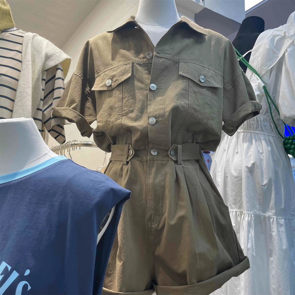 Bộ Áo Liền Quần Denim Dáng Ngắn Phong Cách Hong Kong Retro Thời Trang Mùa Hè Mới 2022 Cho Nữ