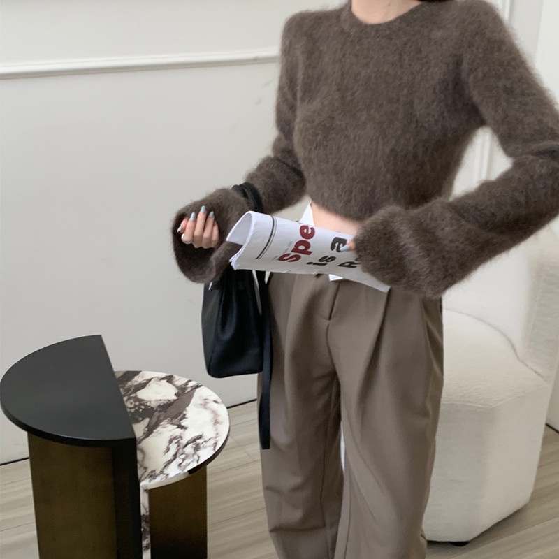 Áo Sweater Dệt Kim Tay Dài Dáng Rộng Thời Trang Mùa Thu Cho Phái Nữ