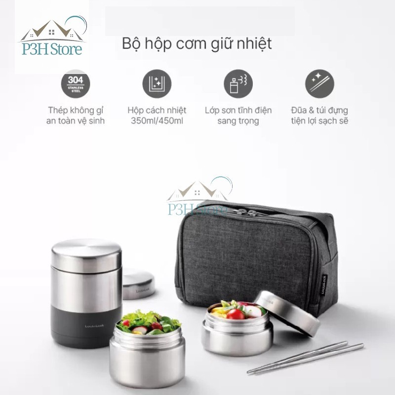Bộ Hộp Cơm giữ nhiệt Inox 304 Lock&amp;Lock LHC8012 LHC8013
