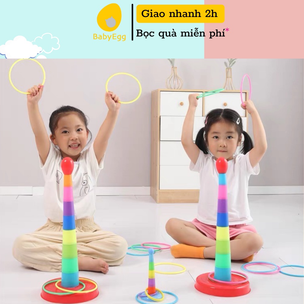 Bộ đồ chơi tung thảy ném vòng cho trẻ em xếp cốc xây tháp vận động bé trai bé gái lẻ vòng nhựa 3 4 5 6 tuổi baby egg