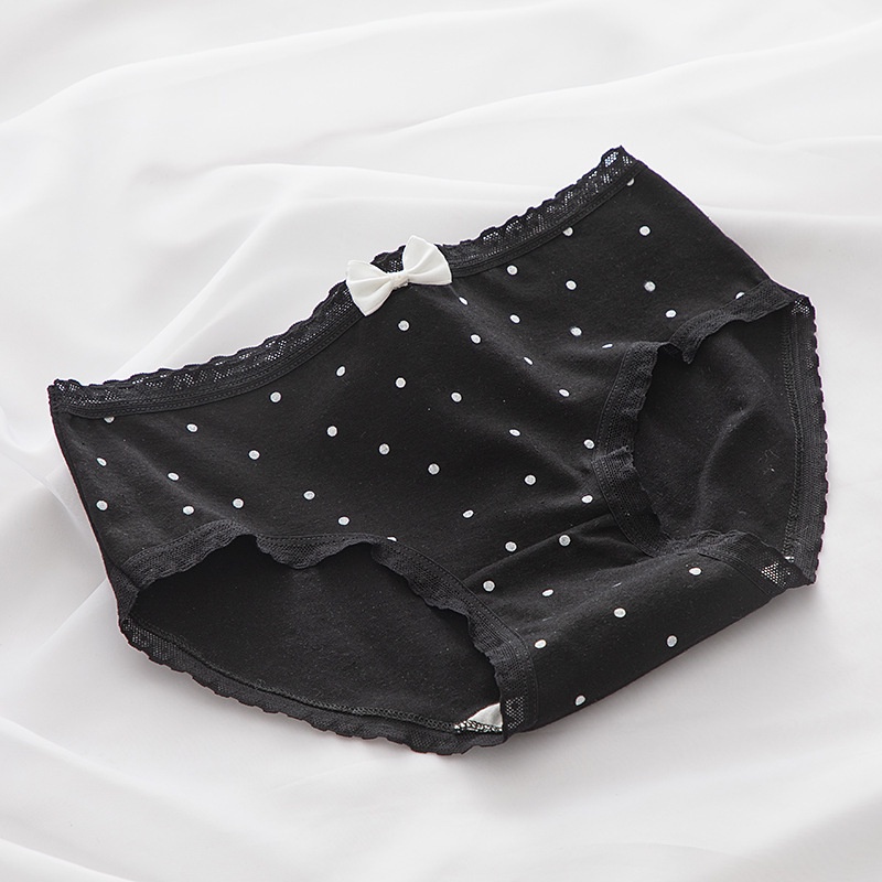 Quần Lót Nữ Cotton Phối Viền Ren Họa Tiết Mèo Đen Đáng Yêu