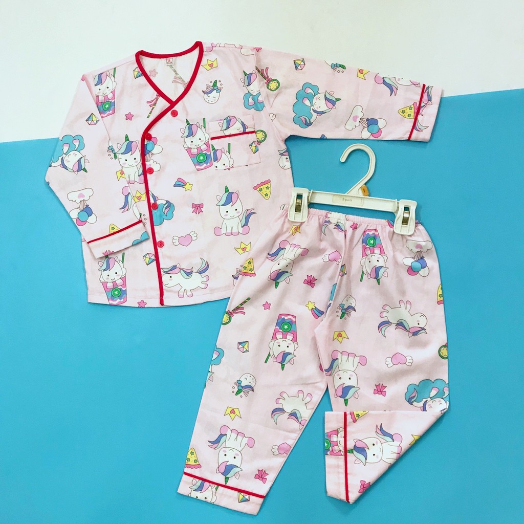 Pijama dài cho bé mặc ngủ vải cotton hút mồ hôi Pony vàng hồng 10-45kg