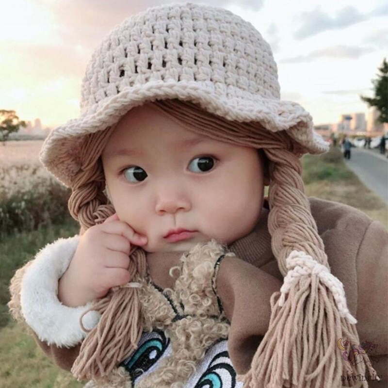 Mũ len kèm bím tóc giả dễ thương cho bé gái ( mũ handmade)