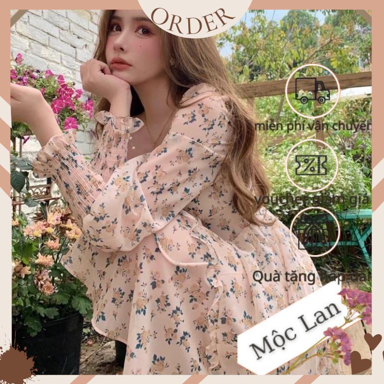 (MộcLan ORDER) Đầm xoè voan hoa nhí ulzzang tiểu thư công chúa xinh xắn/Váy bánh bèo trễ vai vintage retro - hàng chuẩn | BigBuy360 - bigbuy360.vn