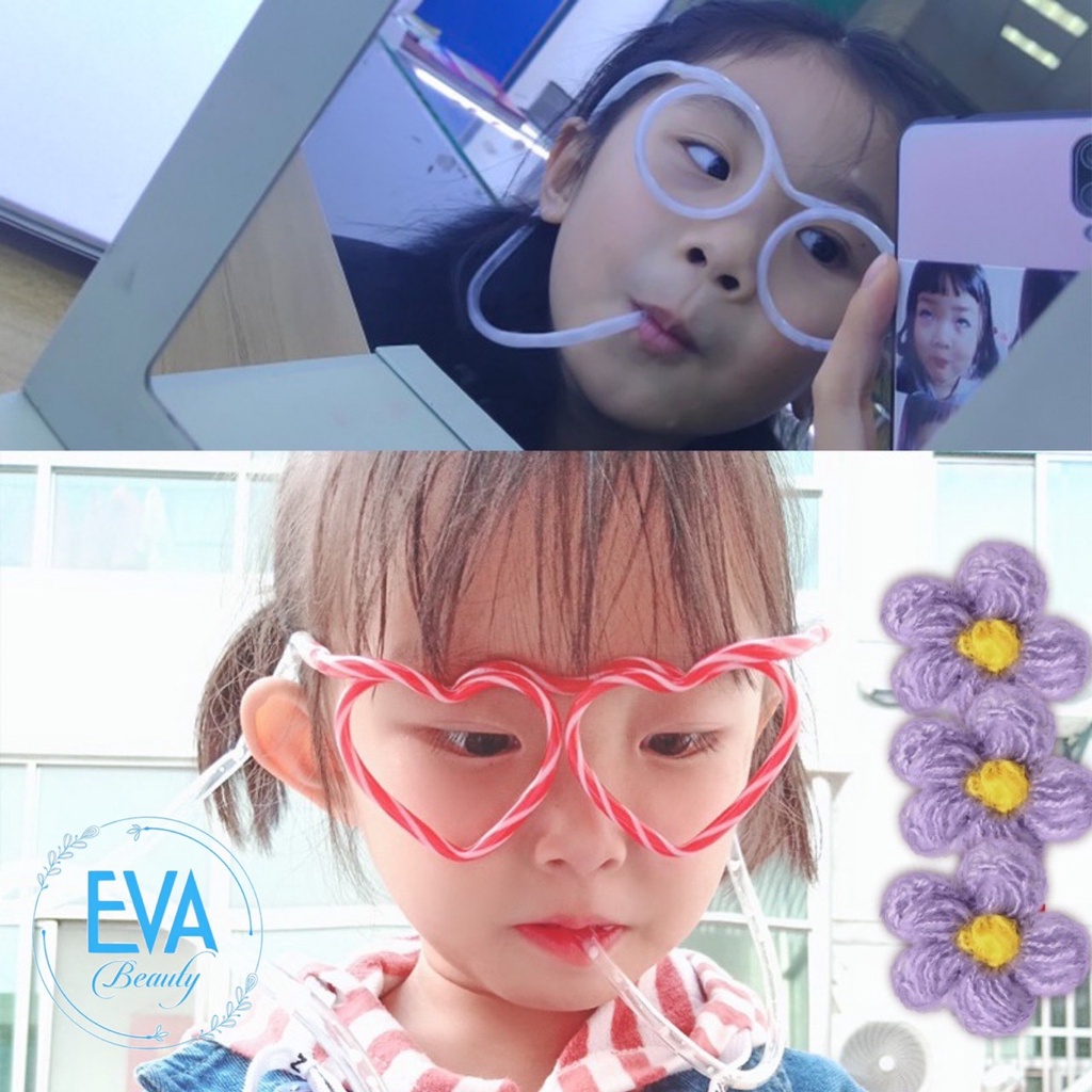 Combo 4 Ống Hút Mắt Kính Gọng Tròn - Sao - Tim - Vuông Cute Sáng Tạo M2394