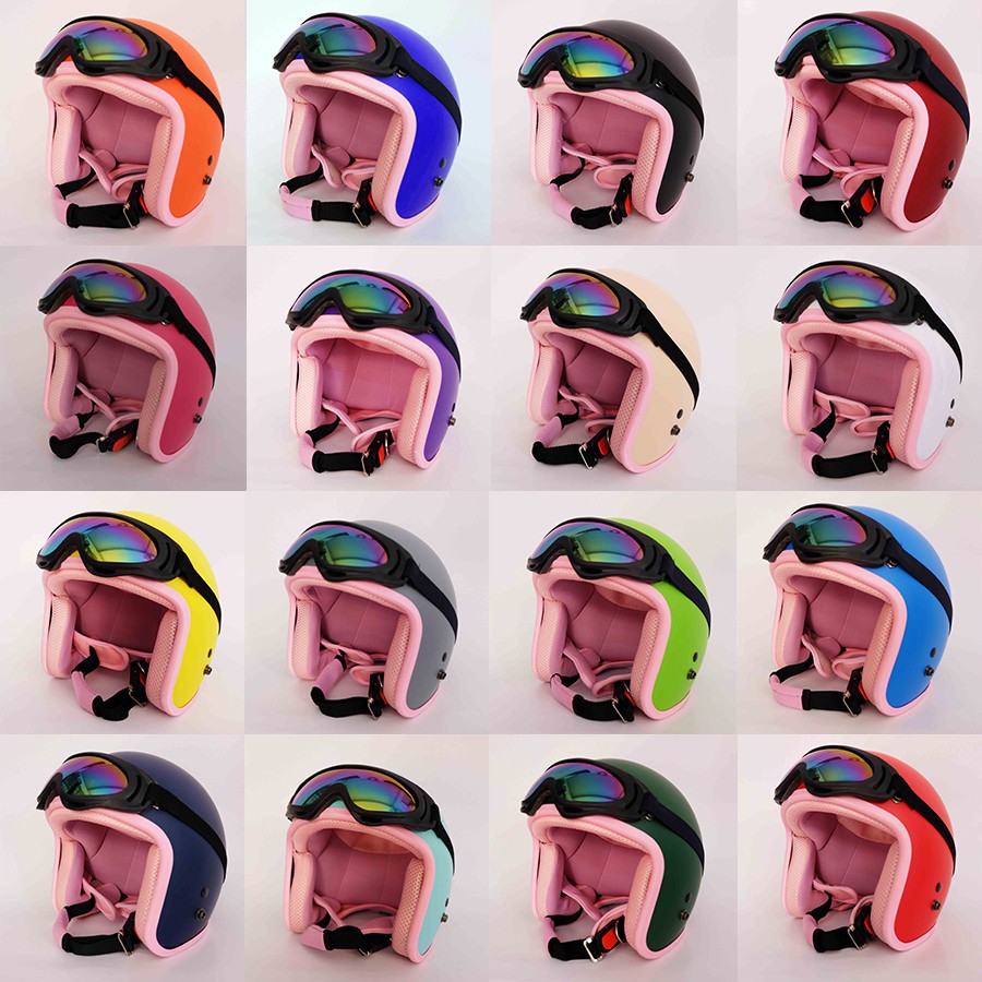 (HÀNG CÔNG TY) Mũ Bảo Hiểm Đầu 3/4 Cao Cấp Lót Màu (Hồng) + Kính UV Như Hình.