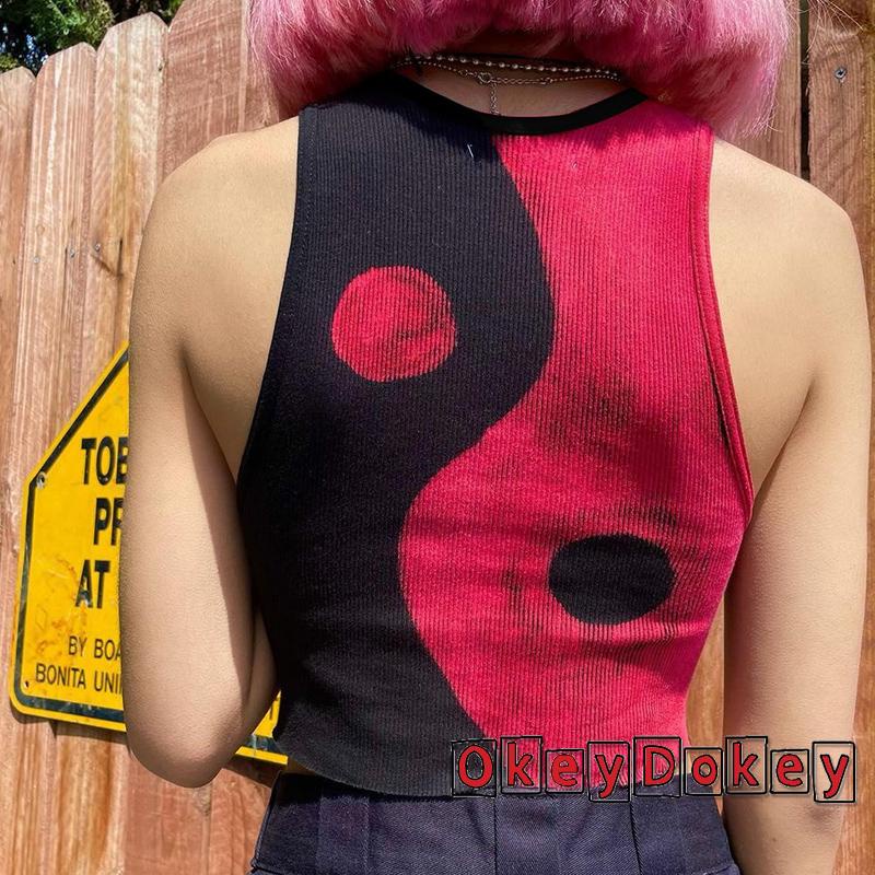 Áo Croptop Dệt Kim Sát Nách Cổ Tròn Màu Sắc Nổi Bật Quyến Rũ Thời Trang Cho Nữ Okdk-y2k