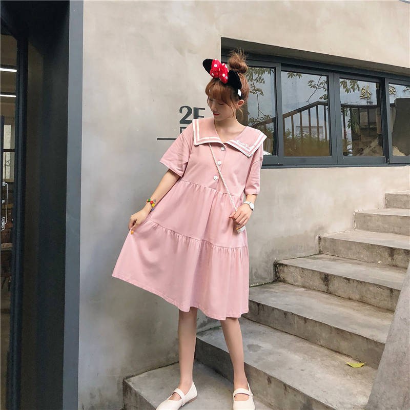 Đầm tay ngắn phối nút phong cách Hàn Quốc thời trang trẻ trung mùa hè cho nữ | BigBuy360 - bigbuy360.vn