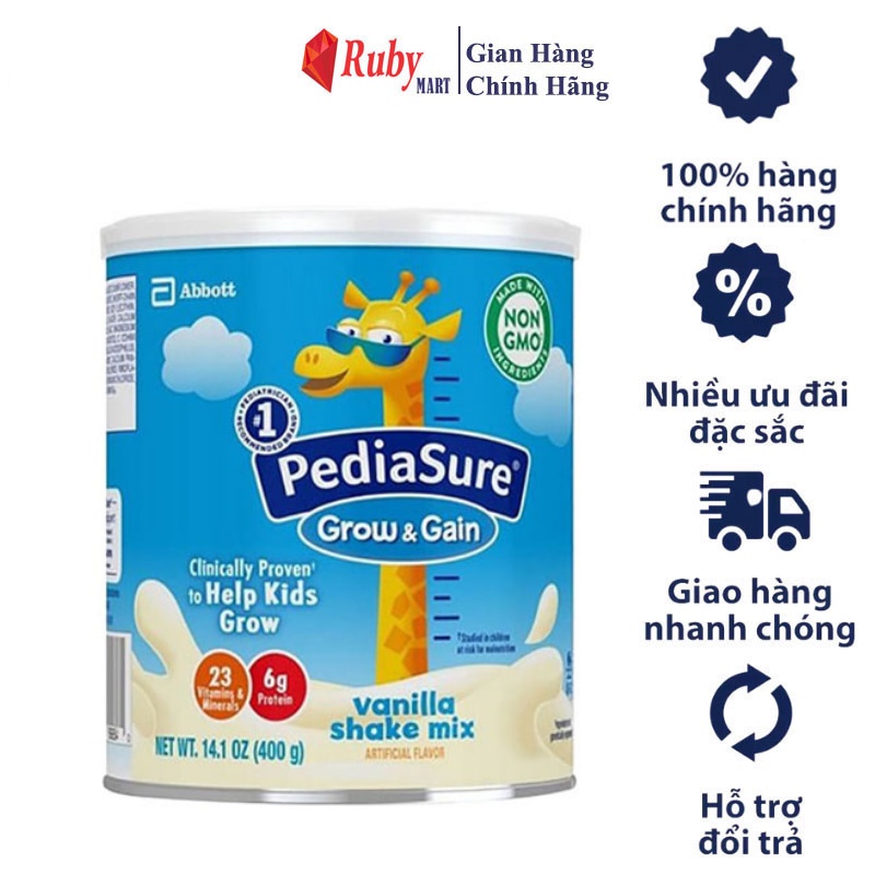 [ T9/22 ] Sữa Bột Dinh Dưỡng PediaSure Grow &amp; Gain  Hương Vani 400gr (Mẫu mới - Non-GMO)