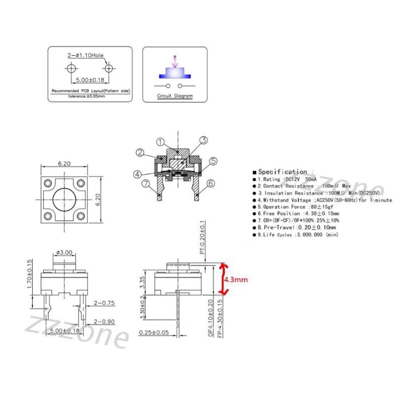 Set 2 Công Tắc Micro Hình Vuông 6x6 X 4.3 mm