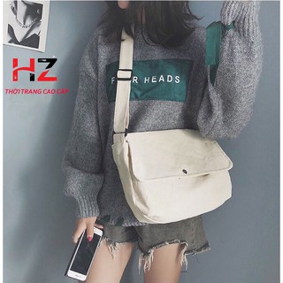 Freeship 0Đ - TÚI TOTE ĐEO CHÉO UNISEX NAM NỮ - VẢI DỆT CANVAS [ CÓ TÚI CON] MÀU BE - ĐEN - PHONG CÁCH ULZZANG