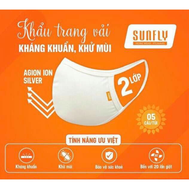 Khẩu trang vải SUNFLY công nghệkháng khuẩn nano ion bạc (1 chiếc) | BigBuy360 - bigbuy360.vn