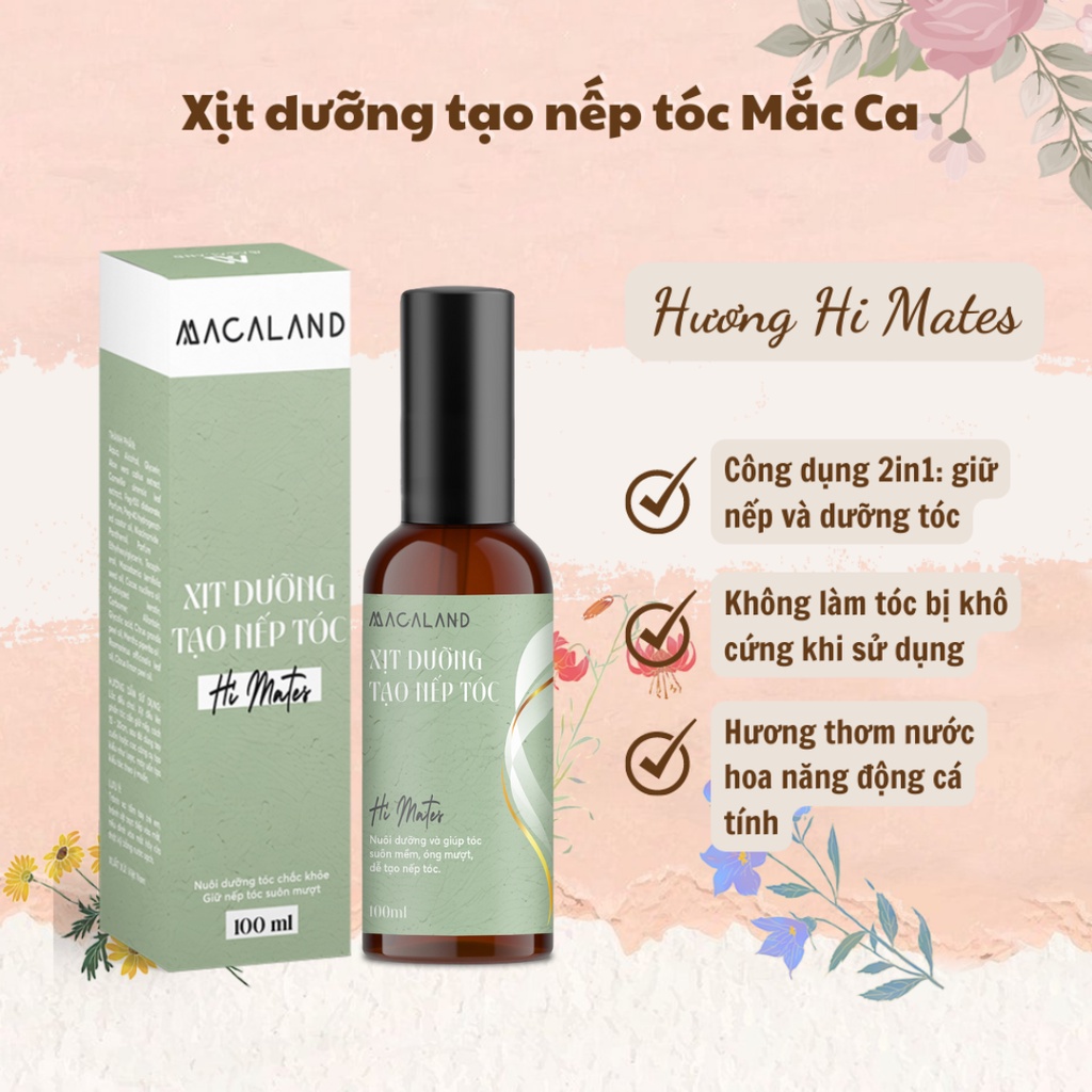 Xịt giữ nếp tạo kiểu và dưỡng tóc 2in1 mềm mượt 100ml MACALAND hương nước hoa lưu hương lâu - NaturalMart