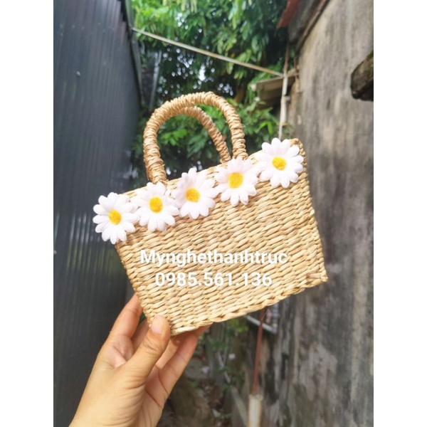 Túi cói mini đan dày siêu dễ thương