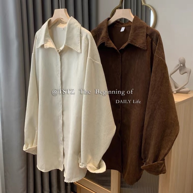 Áo sơ mi unisex nhung tăm mềm mịn không nhăn giá rẻ dáng dài form suông rộng giấu quần cá tính năng động