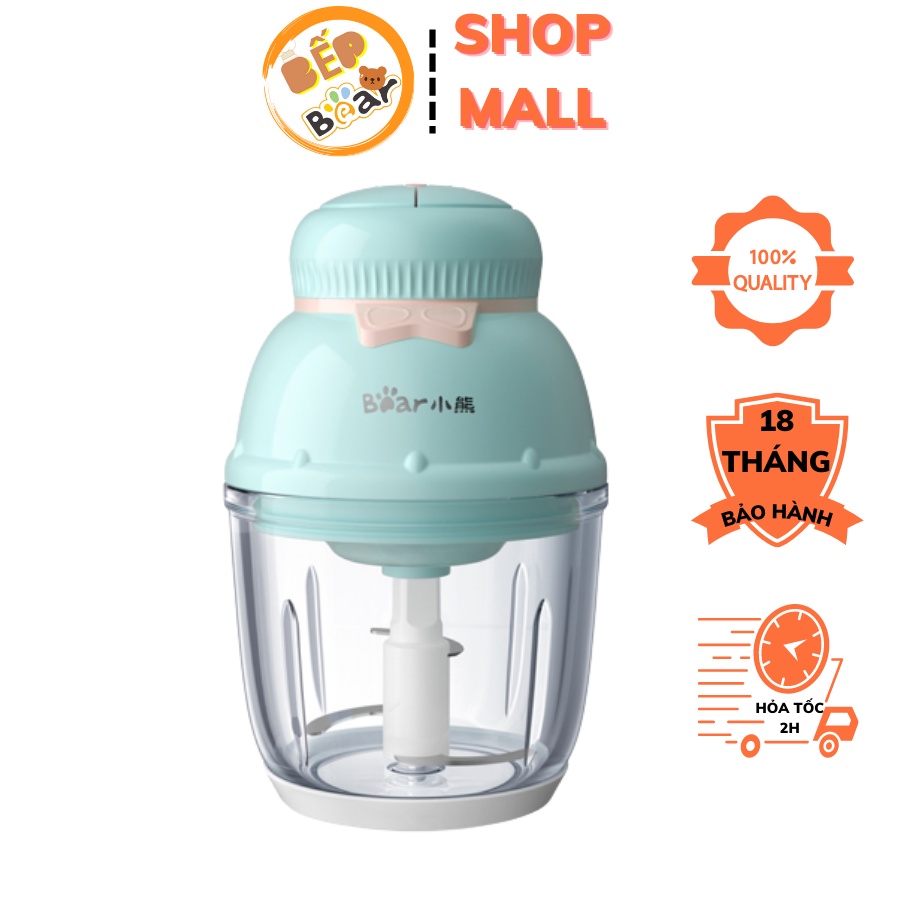 Máy xay ăn dặm mini đa năng cho bé ăn dặm 0.6L Bear QSJ-C02K1, 2 mức độ xoay, cối thủy tinh, lưỡi dao innox không gỉ