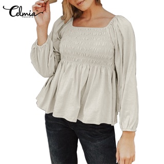 Áo Peplum CELMIA cổ vuông tay phồng xếp nếp thời trang cho nữ