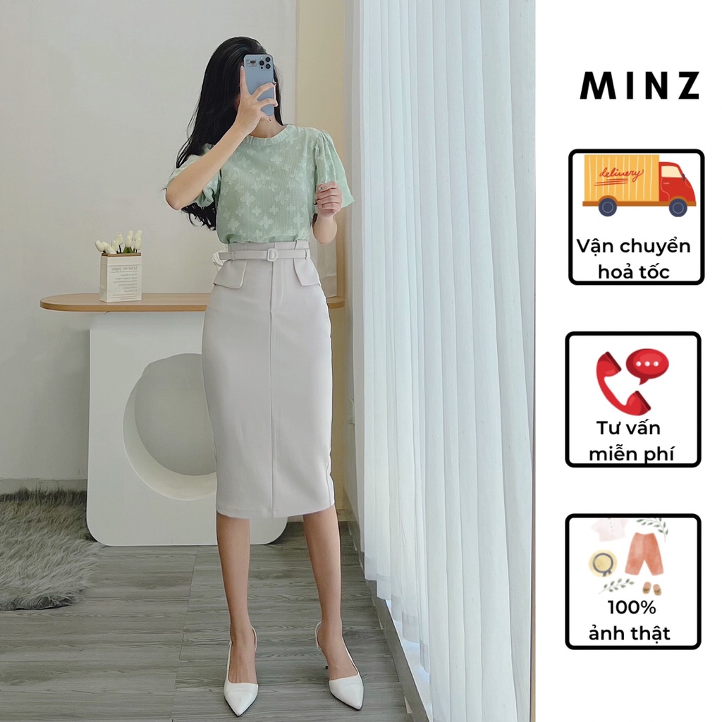 Chân Váy Công Sở MINZ STORE Mã 3230 Dáng Bút Chì, Thiết Kế Cạp Cao Kèm Đai Bọc Vải