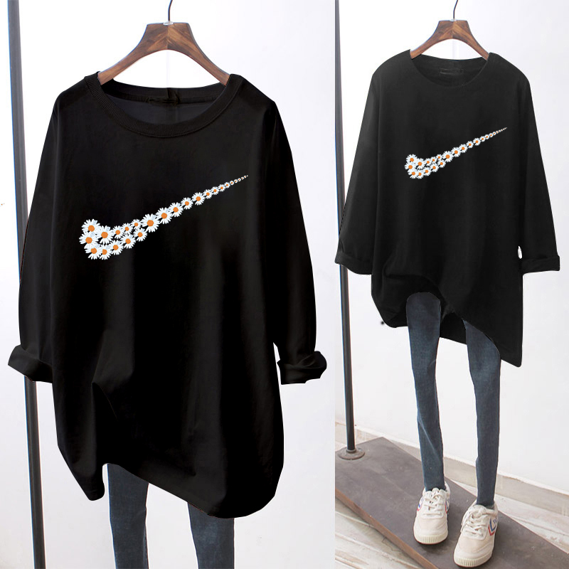 NRVP Áo thun tay dài dáng rộng họa tiết đơn giản