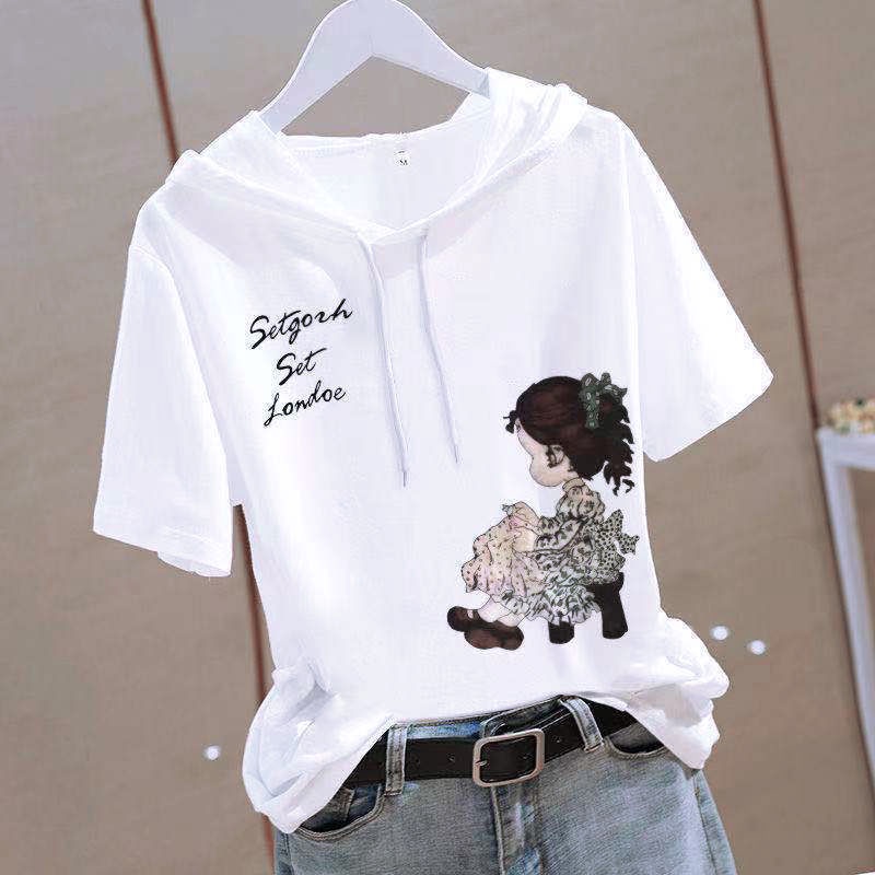 Áo Hoodie Tay Ngắn Dáng Rộng Vải Cotton Mỏng Thời Trang Trẻ Trung Cho Nữ 6.5