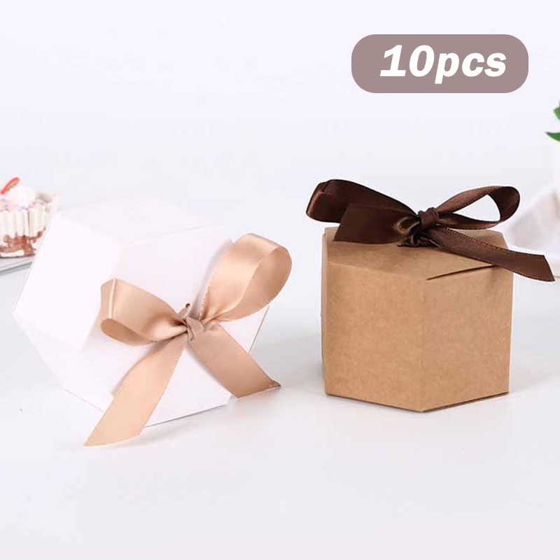 Set 10 Hộp Giấy Kraft Hình Lục Giác Đựng Bánh Kẹo Làm Quà Tặng Đa Ứng Dụng