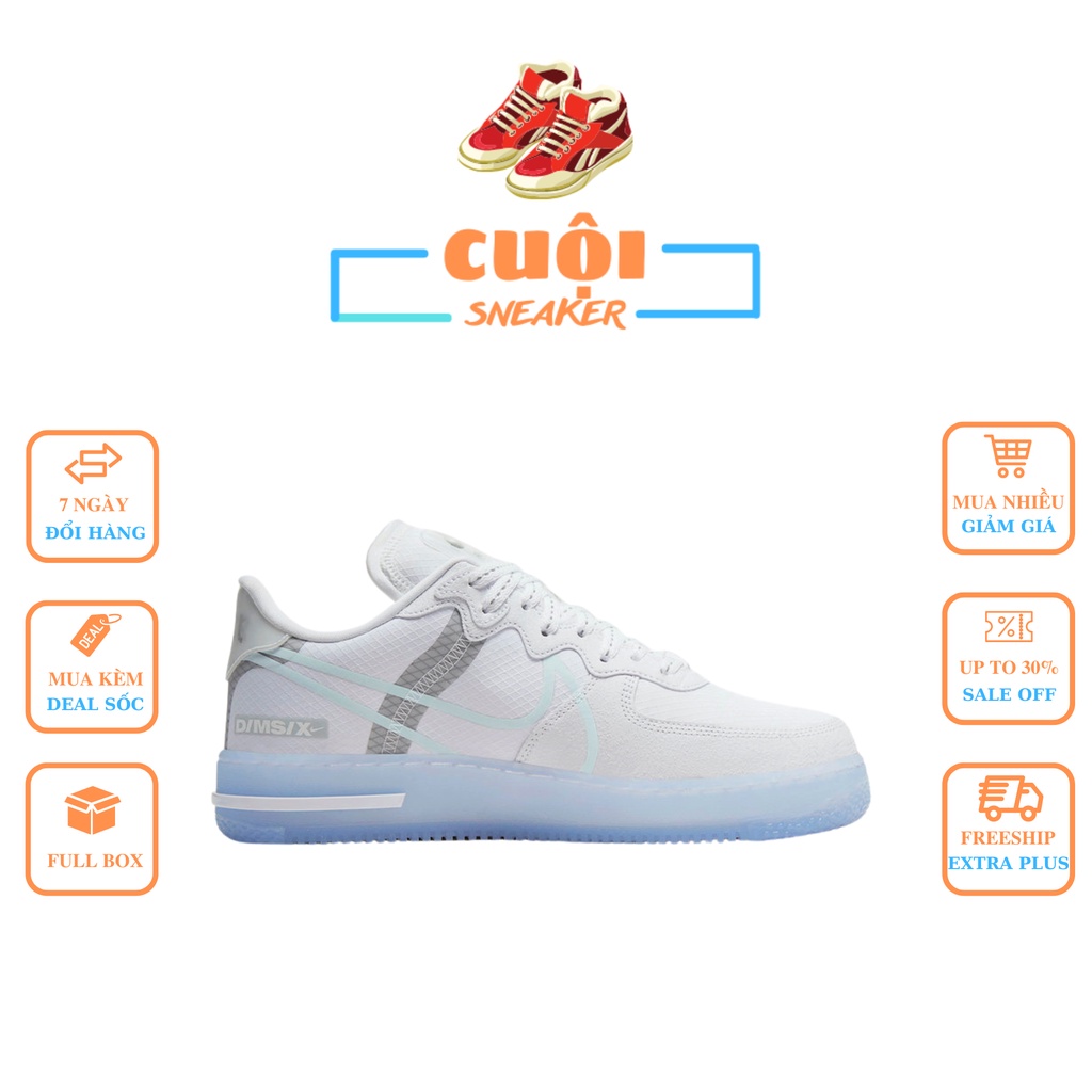 Giày Thể Thao Sneaker Nam Nữ 𝗔𝗙𝟭 React White Ice - Giày 𝗔𝗙𝟭 trắng đế dạ quang cao cấp Full Box