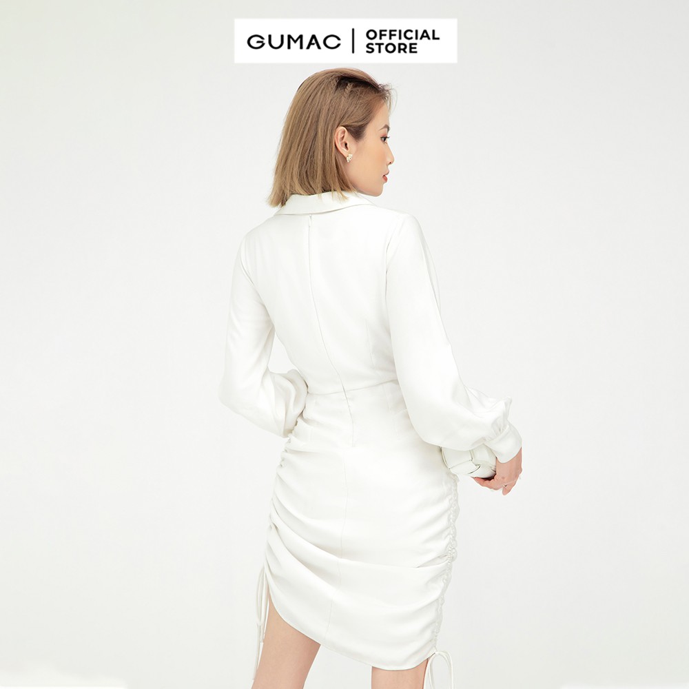 Đầm nữ sơ mi rút sườn GUMAC màu trắng dáng ôm quyến rũ DB5125 | BigBuy360 - bigbuy360.vn