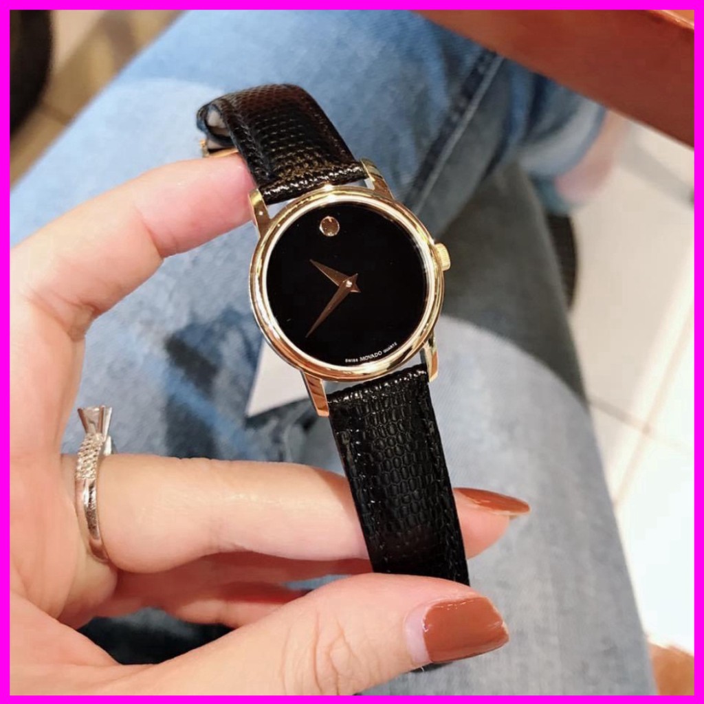 Đồng hồ nữ Movado da đen sang chảnh hợp trend thời trang giưới trẻ, chống nước , bảo hành 12 tháng