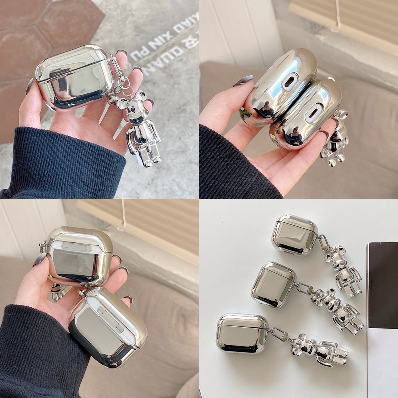 Vỏ Bảo Vệ Hộp Sạc Tai Nghe IPhone AirPods 1 2 Pro 3 Mạ Điện Họa Tiết Chú Gấu Thời Trang Ốp