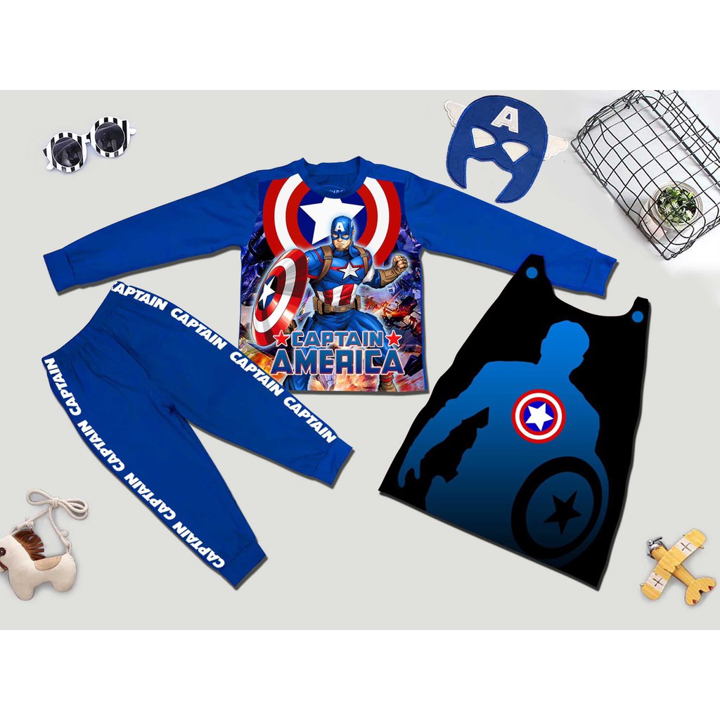 [kèm quà tặng] Bộ quần áo trẻ em  in hình Đội trưởng Mỹ Captain America
