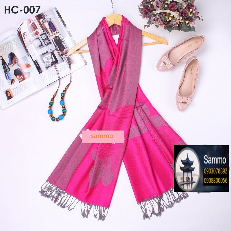 Khăn Choàng Cổ Lụa 2 Mặt Pashmina Màu Hống Sen