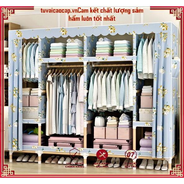 TỦ VẢI KHUNG GỖ 4 BUỒNG CAO CẤP