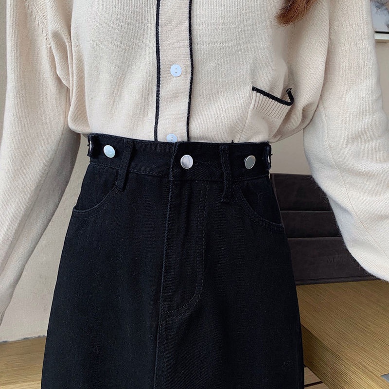 Chân váy denim chữ a lưng cao dài trung bình xẻ tà thời trang cho nữ | BigBuy360 - bigbuy360.vn