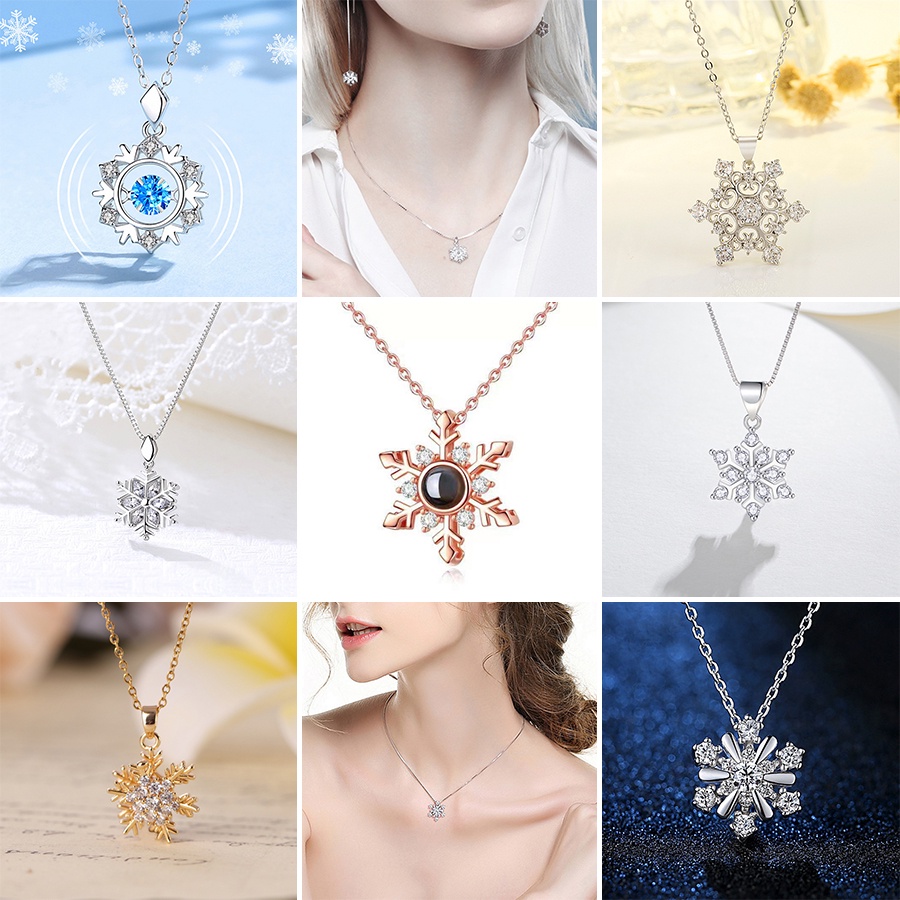 Dây chuyền Rinhoo mạ bạc 925 mặt hình bông tuyết đính đá zircon thời trang thanh lịch cho nữ