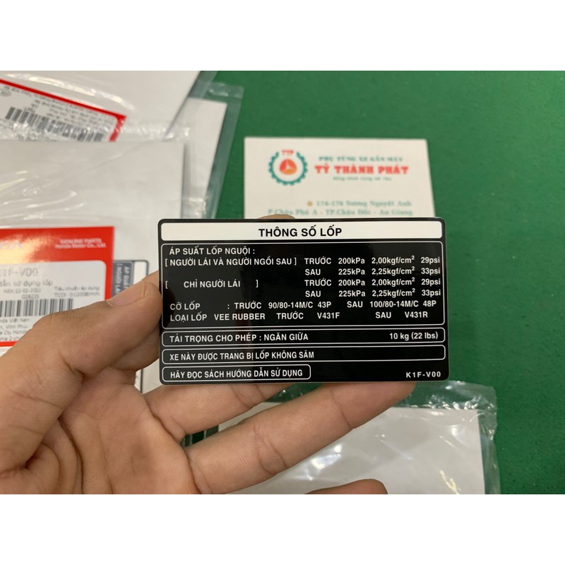Tem Thông Số Lốp AB 20 zin honda