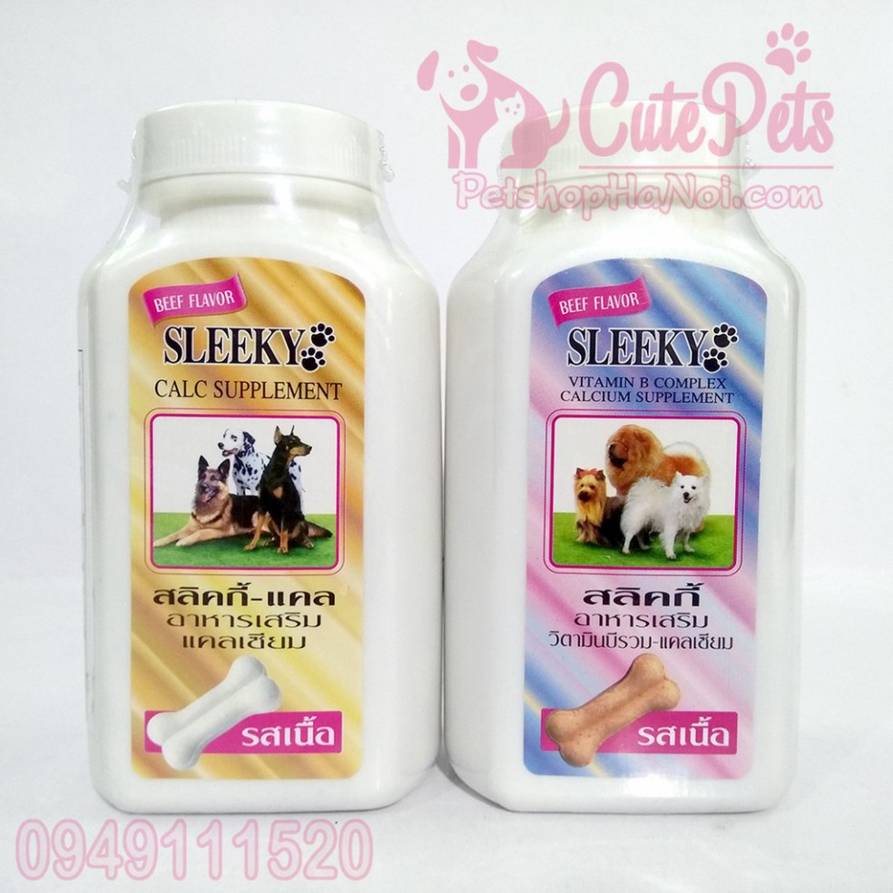 Viên Bổ xung Vitamin và canxi Sleeky lọ 140g Hàng thái - Vị Thịt Bò - CutePets Phụ kiện thú cưng Pet shop Hà Nội Hàng ch