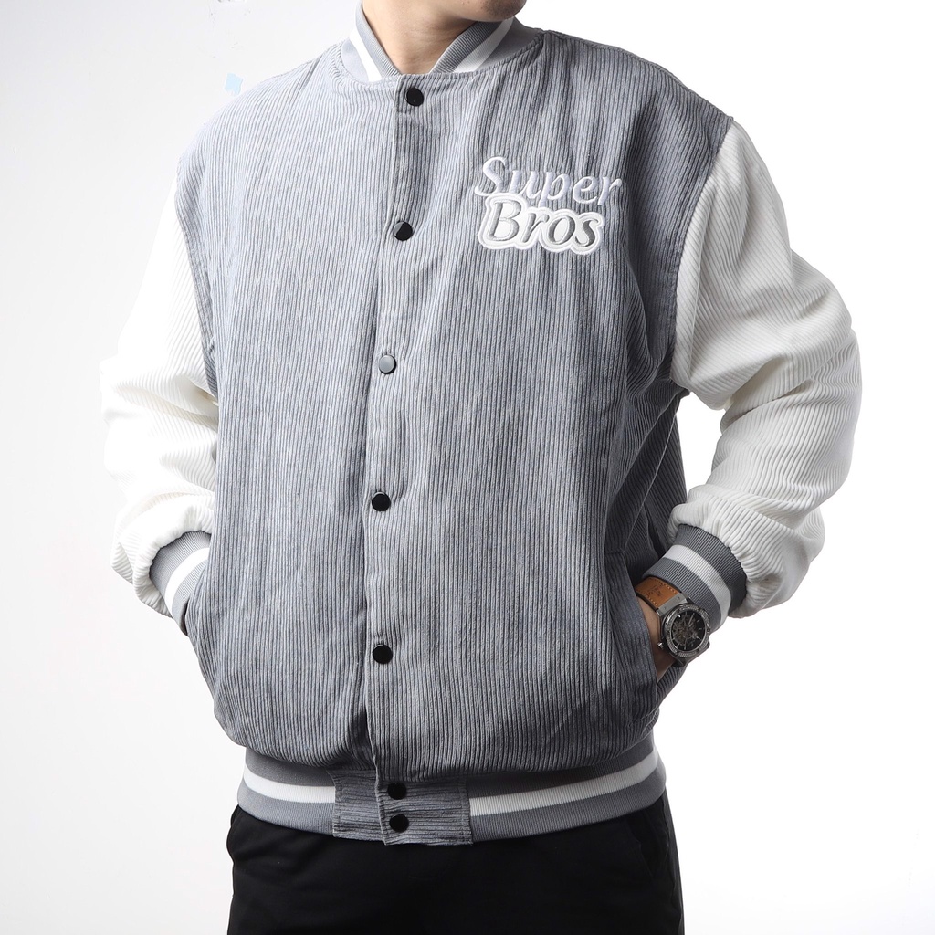 Áo Khóac Nhung Tăm Jacket Varsity Graffiti LoGo Thêu SUPER BROS ( 2 lớp BomBer ) Cao Cấp