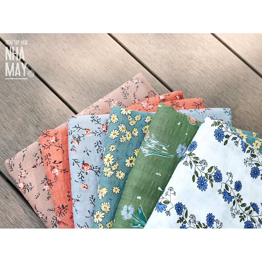 Vải đũi boi họa tiết hoa Tiệm tạp hóa nhà may khổ 1m45