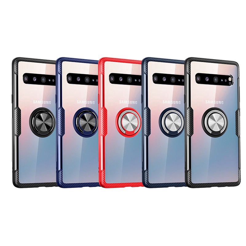 Ốp điện thoại cứng trong suốt có móc xỏ ngón từ tính chống sốc cho Samsung Galaxy S10 5G