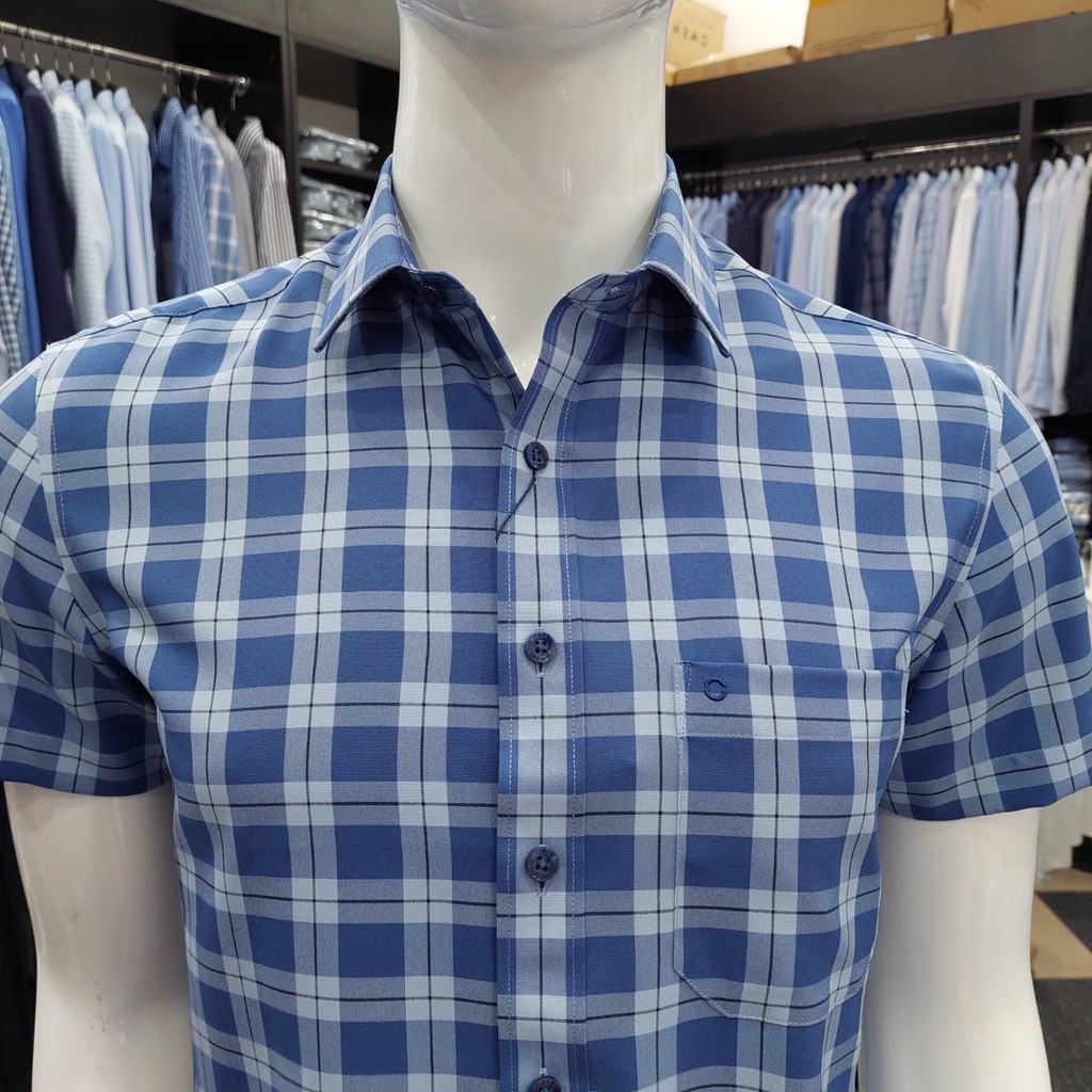 Áo Sơ Mi Nam Ngắn Tay Owen BA22720NT Somi Cộc Tay Công Sở Cao Cấp Xanh Đậm Kẻ Caro To  Chất Cafe Dáng Body Fit Tà Bằng | BigBuy360 - bigbuy360.vn