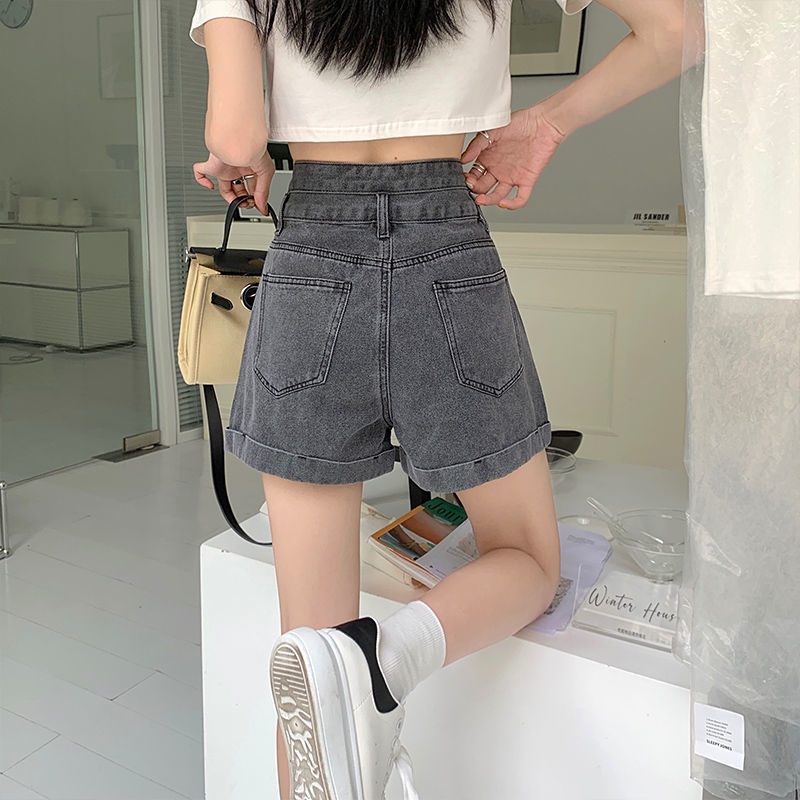 Quần Short Denim Dáng Chữ A Ống Rộng Lưng Cao Thời Trang Mùa Hè Hàng Mới Dành Cho Nữ 2022