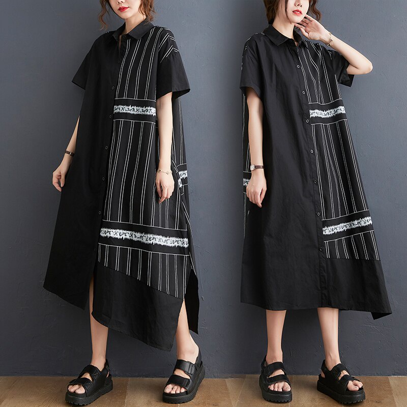 Đầm Midi Họa Tiết Kẻ Sọc Dáng Rộng Thời Trang Cho Nữ 35 45 55 Tuổi 3221
