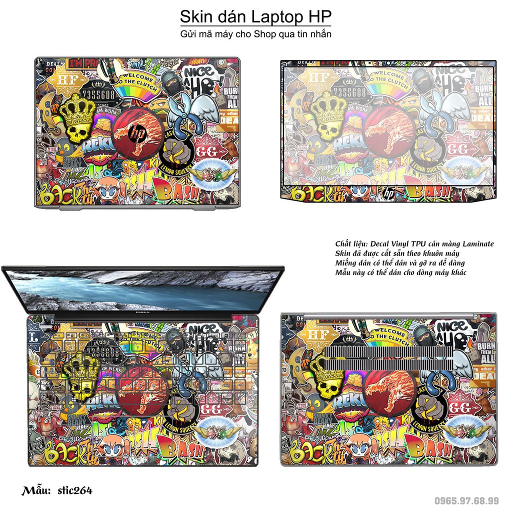 Skin dán Laptop HP in hình sticker bomb _nhiều mẫu 2 (inbox mã máy cho Shop)