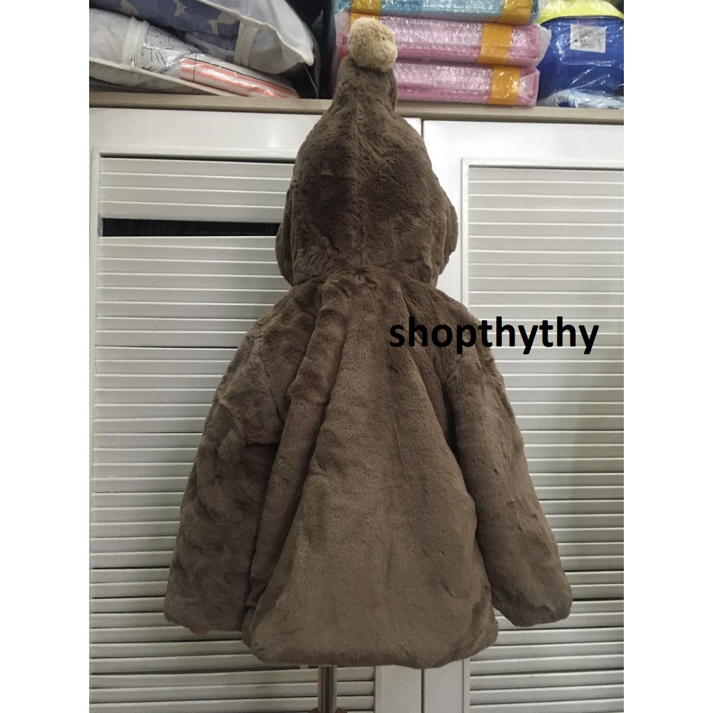 Áo khoác lông thỏ mịn màu nâu dành cho bé gái 5 - 9 kg